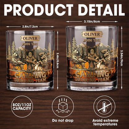Join The Camping Drinking Team, Bigfoot and Bear Design - Personalized Custom Whiskey Glass - CAMP010_RWG