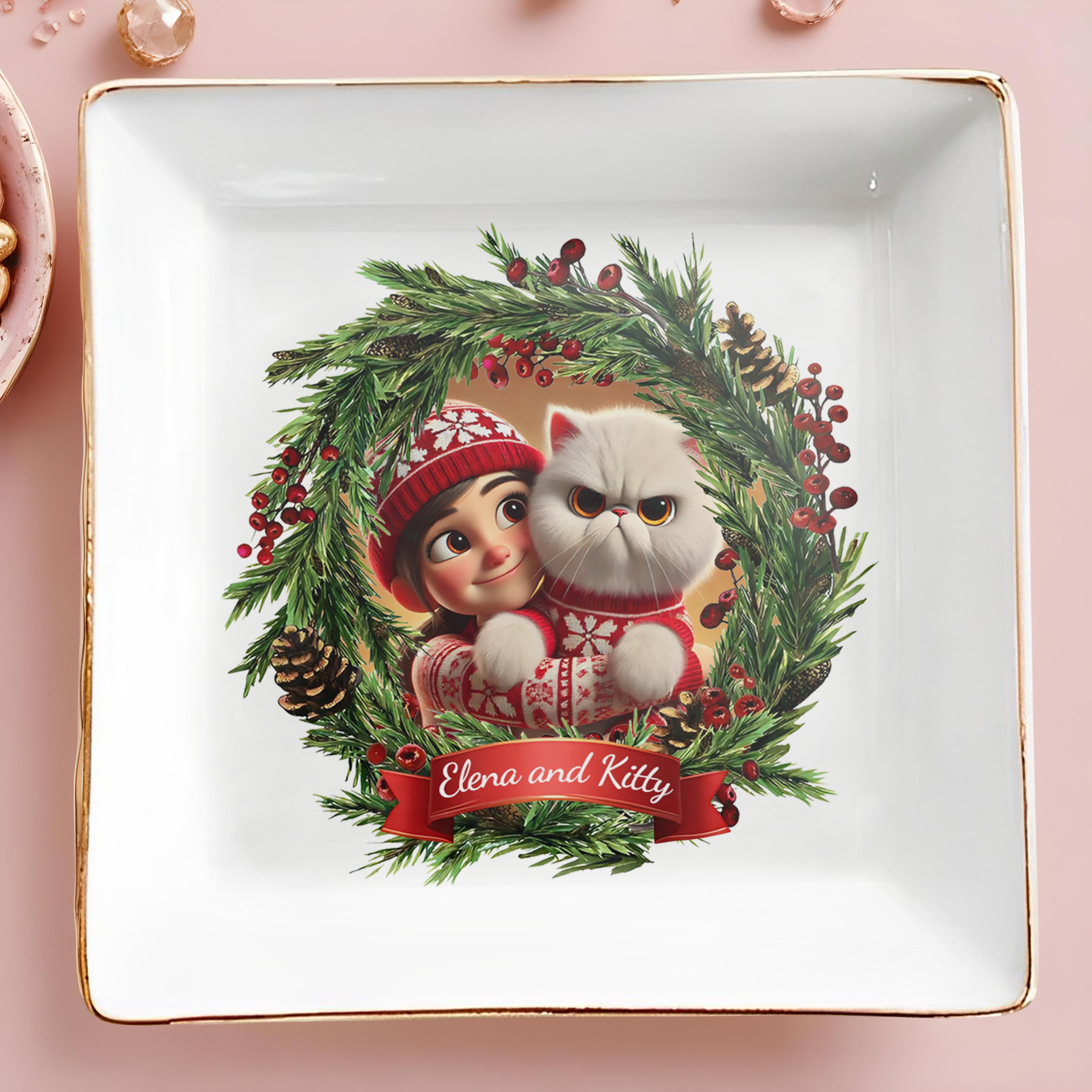 Cartoon Characters Of You And Your Pet, Funny Grumpy Face - Personalized Custom Jewelry Dish - CAT008_SCRD