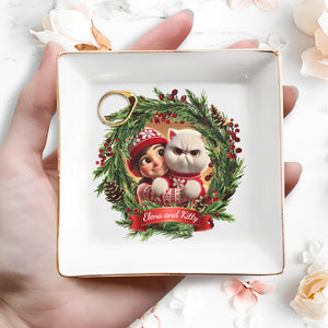 Cartoon Characters Of You And Your Pet, Funny Grumpy Face - Personalized Custom Jewelry Dish - CAT008_SCRD