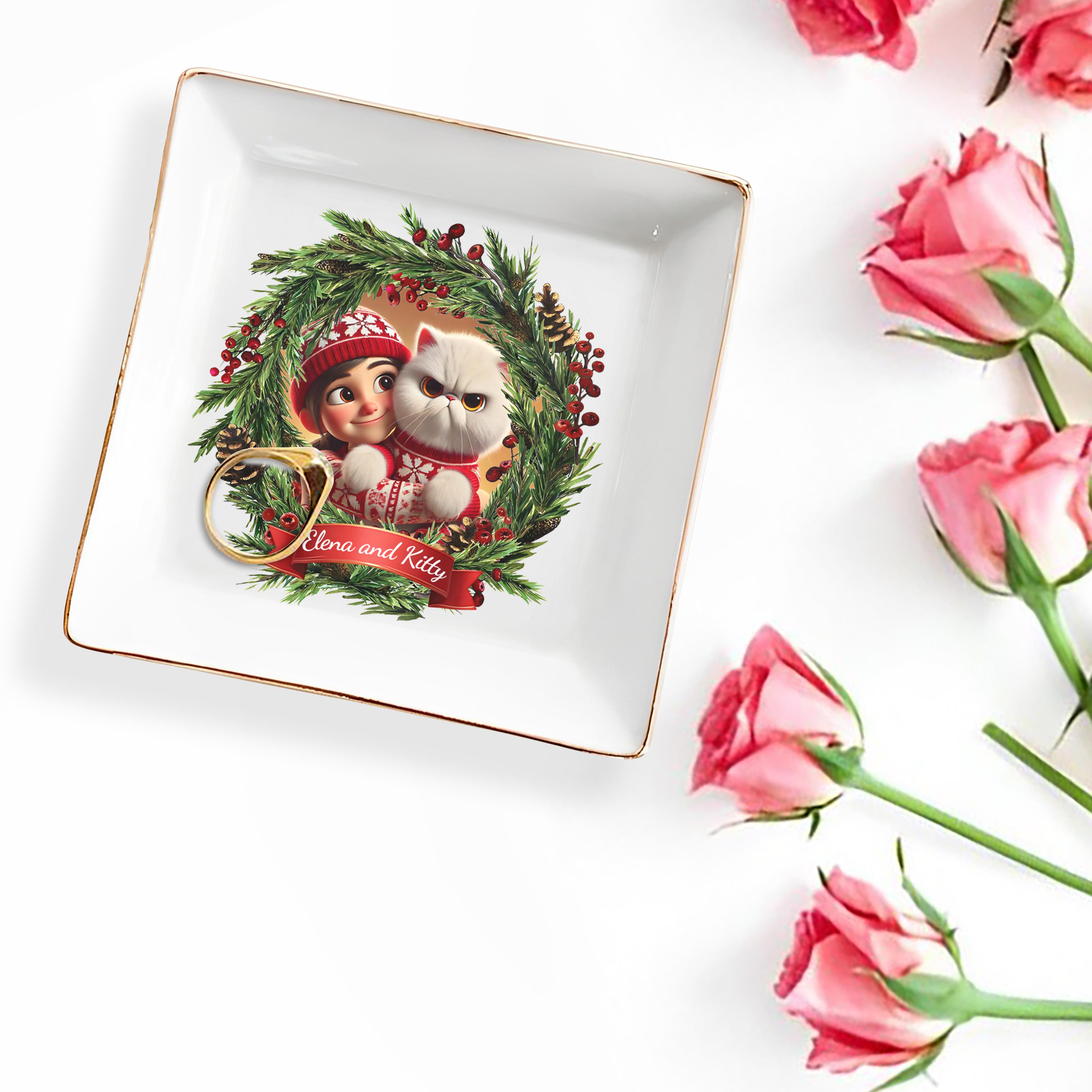 Cartoon Characters Of You And Your Pet, Funny Grumpy Face - Personalized Custom Jewelry Dish - CAT008_SCRD