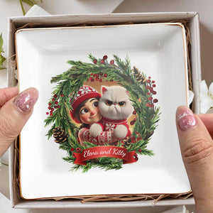 Cartoon Characters Of You And Your Pet, Funny Grumpy Face - Personalized Custom Jewelry Dish - CAT008_SCRD