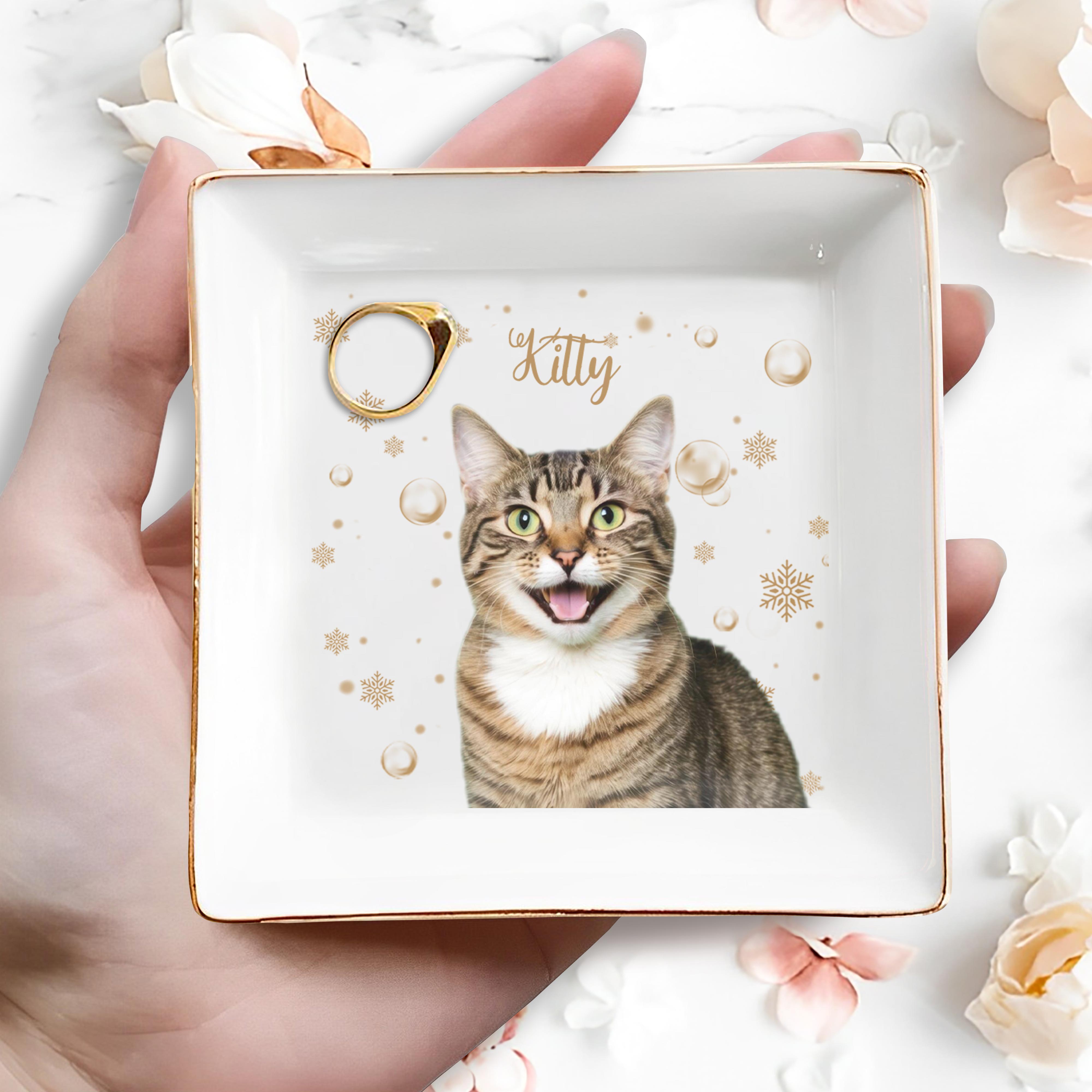 Charming Kitty Decorative Jewelry Dish - Personalized Custom Jewelry Dish - CAT009_SCRD
