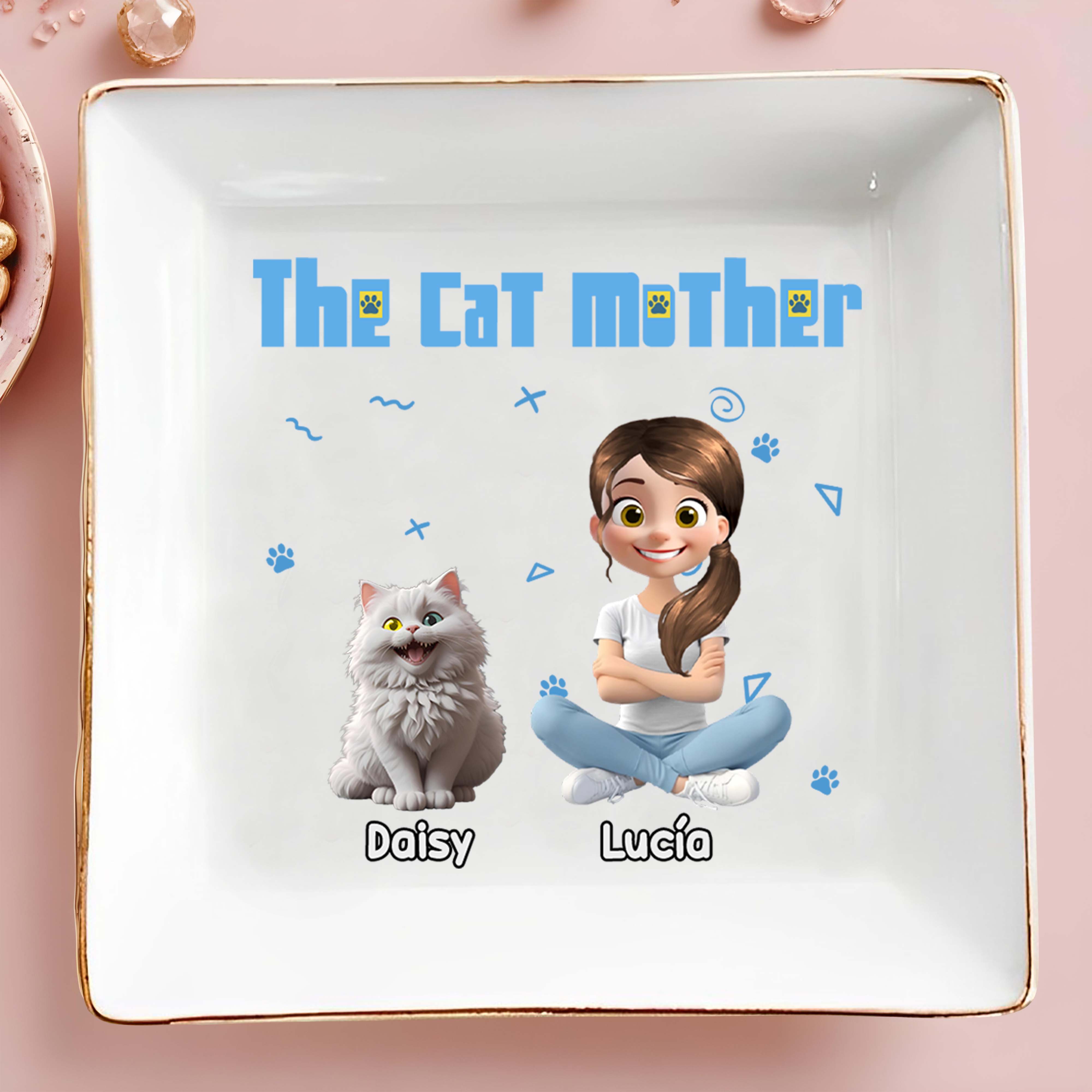 The Cat Mother, Ceramic Square Dish - Personalized Custom Jewelry Dish, Square Ceramic Dish - CAT017_SCRD