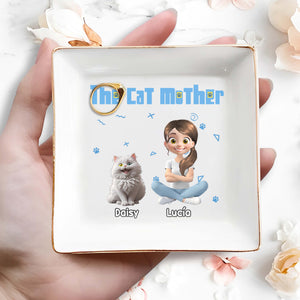 The Cat Mother, Ceramic Square Dish - Personalized Custom Jewelry Dish, Square Ceramic Dish - CAT017_SCRD