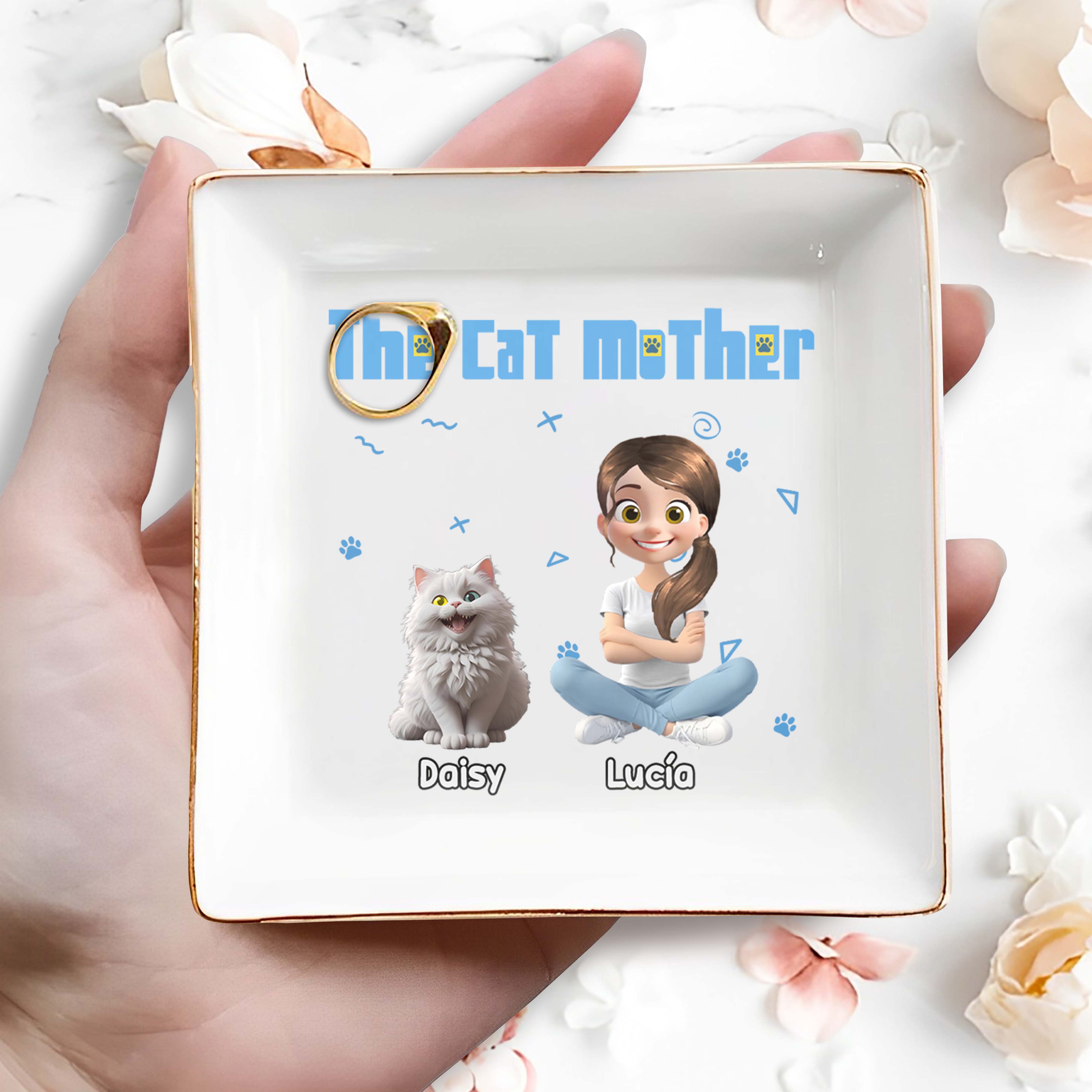 The Cat Mother, Ceramic Square Dish - Personalized Custom Jewelry Dish, Square Ceramic Dish - CAT017_SCRD