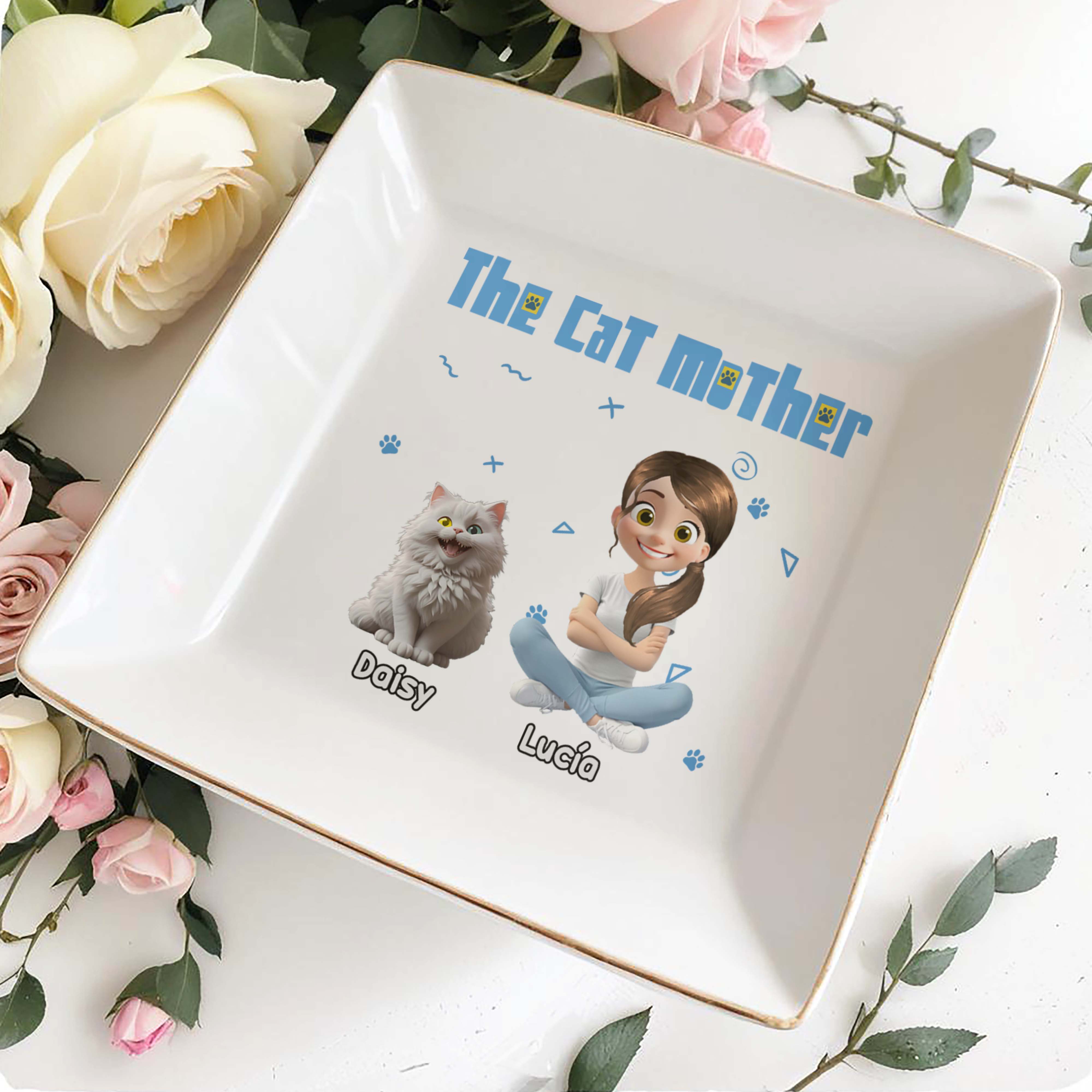 The Cat Mother, Ceramic Square Dish - Personalized Custom Jewelry Dish, Square Ceramic Dish - CAT017_SCRD