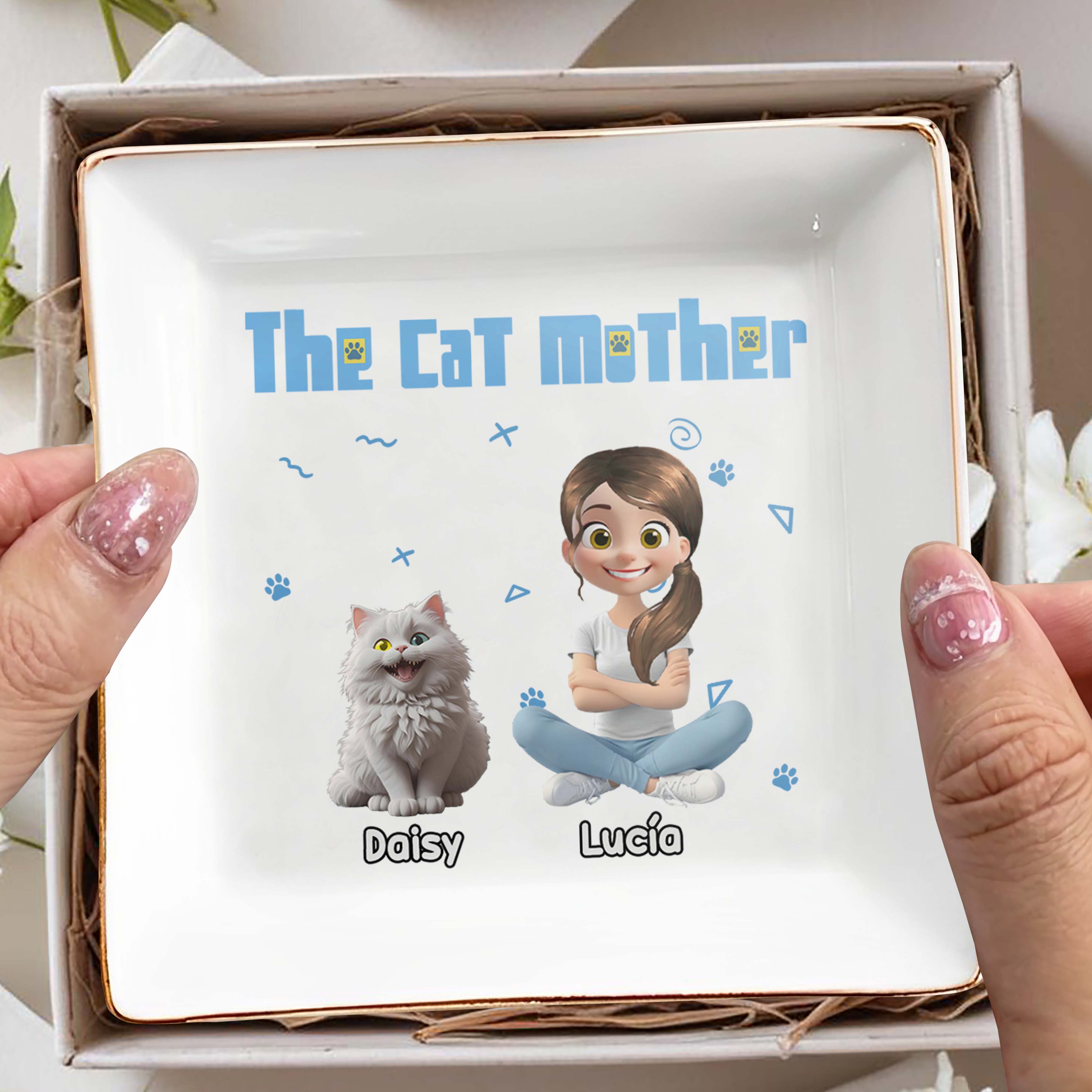 The Cat Mother, Ceramic Square Dish - Personalized Custom Jewelry Dish, Square Ceramic Dish - CAT017_SCRD