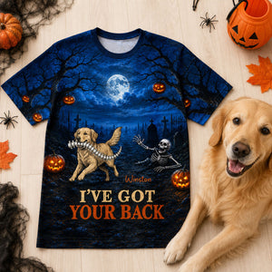 Whimsical Blue Theme I've Got Your Back Dog Stealing Backbone From Your Photo - Personalized 3D Shirt - Funny Halloween Costume For Dog Lovers