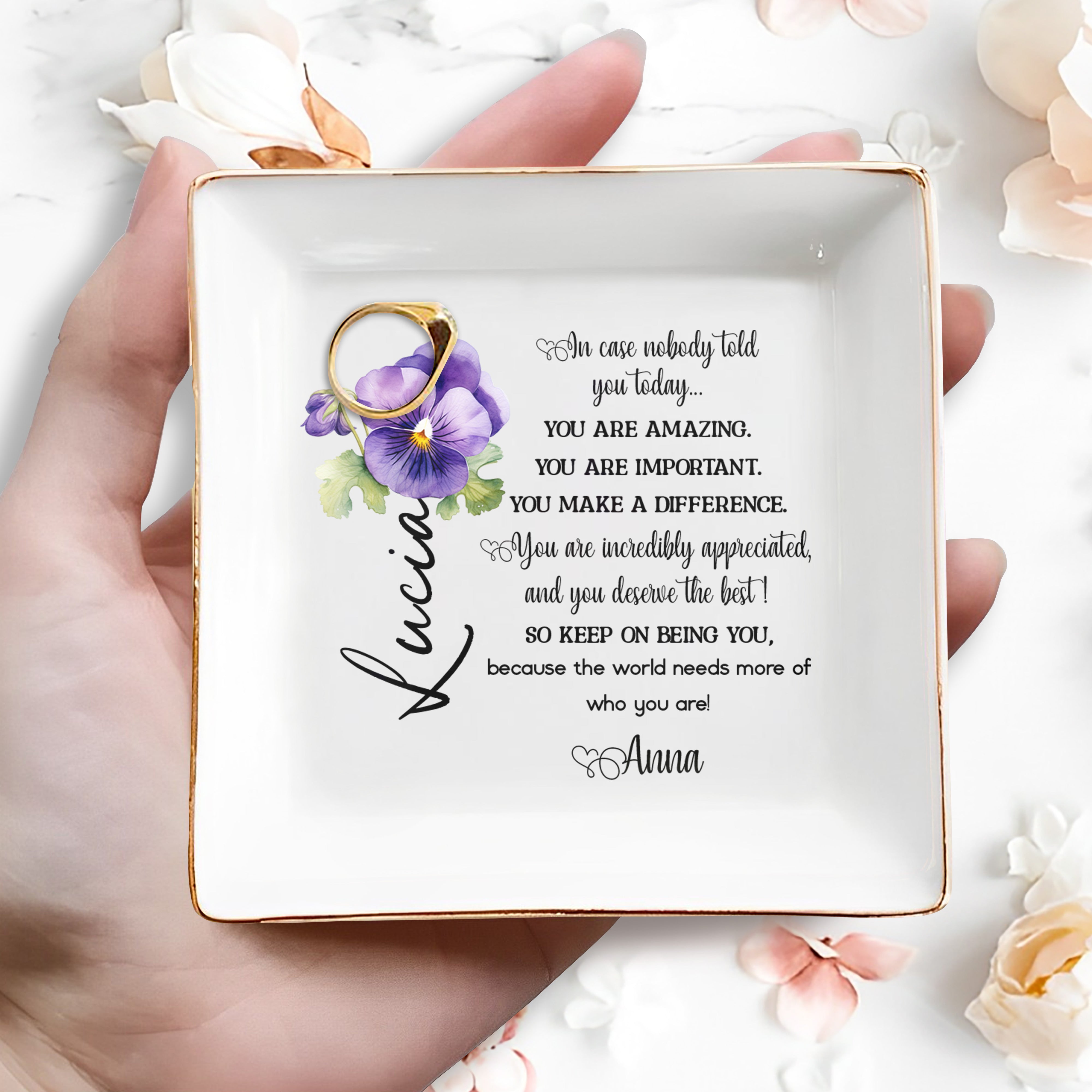 Inspirational Custom Floral Tray, Perfect Daily Reminder - Personalized Custom Jewelry Dish - COL008_SCRD