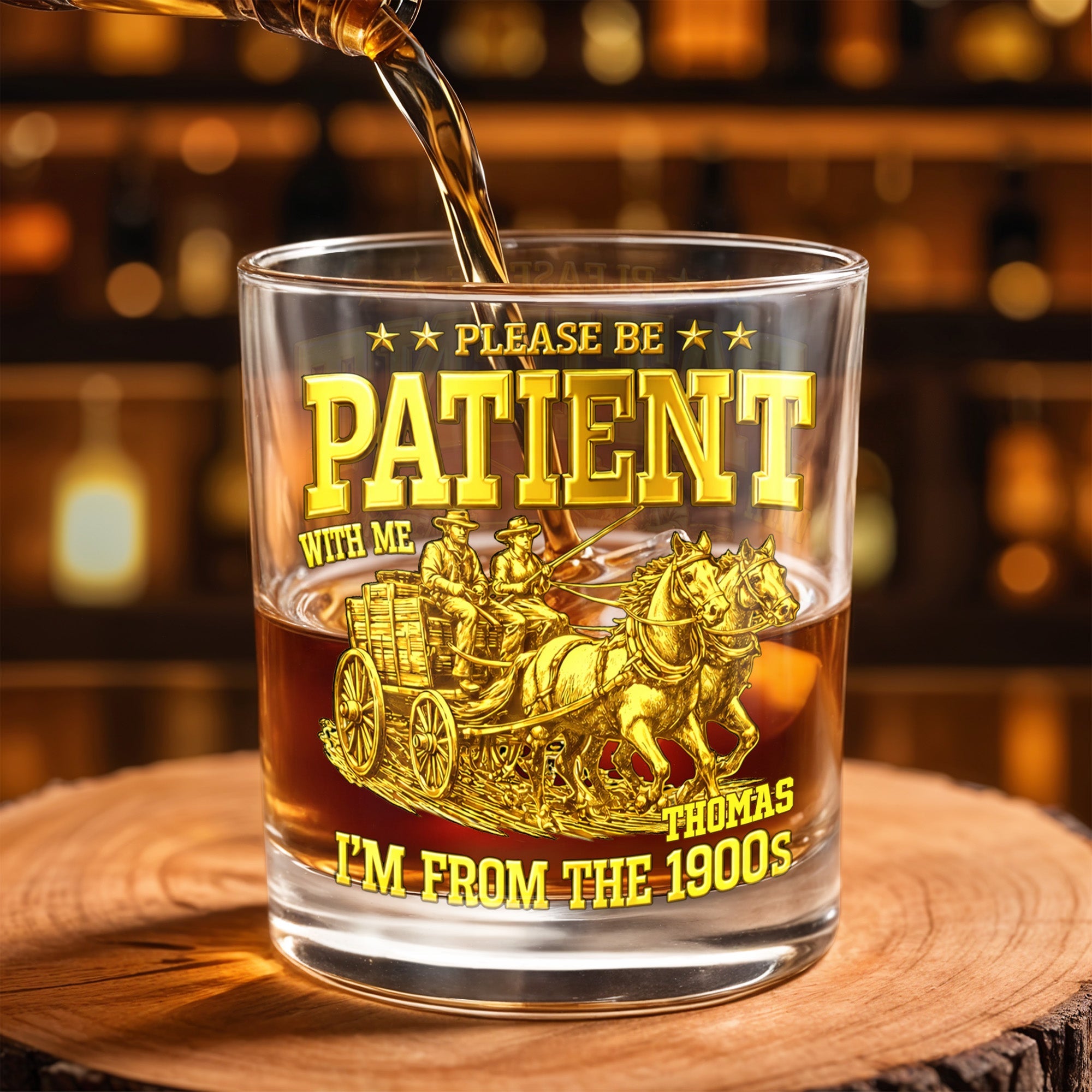 Please Be Patient With Me, Horse Carriage Design - Personalized Custom Whiskey Glass - COL064_RWG