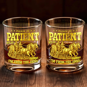 Please Be Patient With Me, Horse Carriage Design - Personalized Custom Whiskey Glass - COL064_RWG