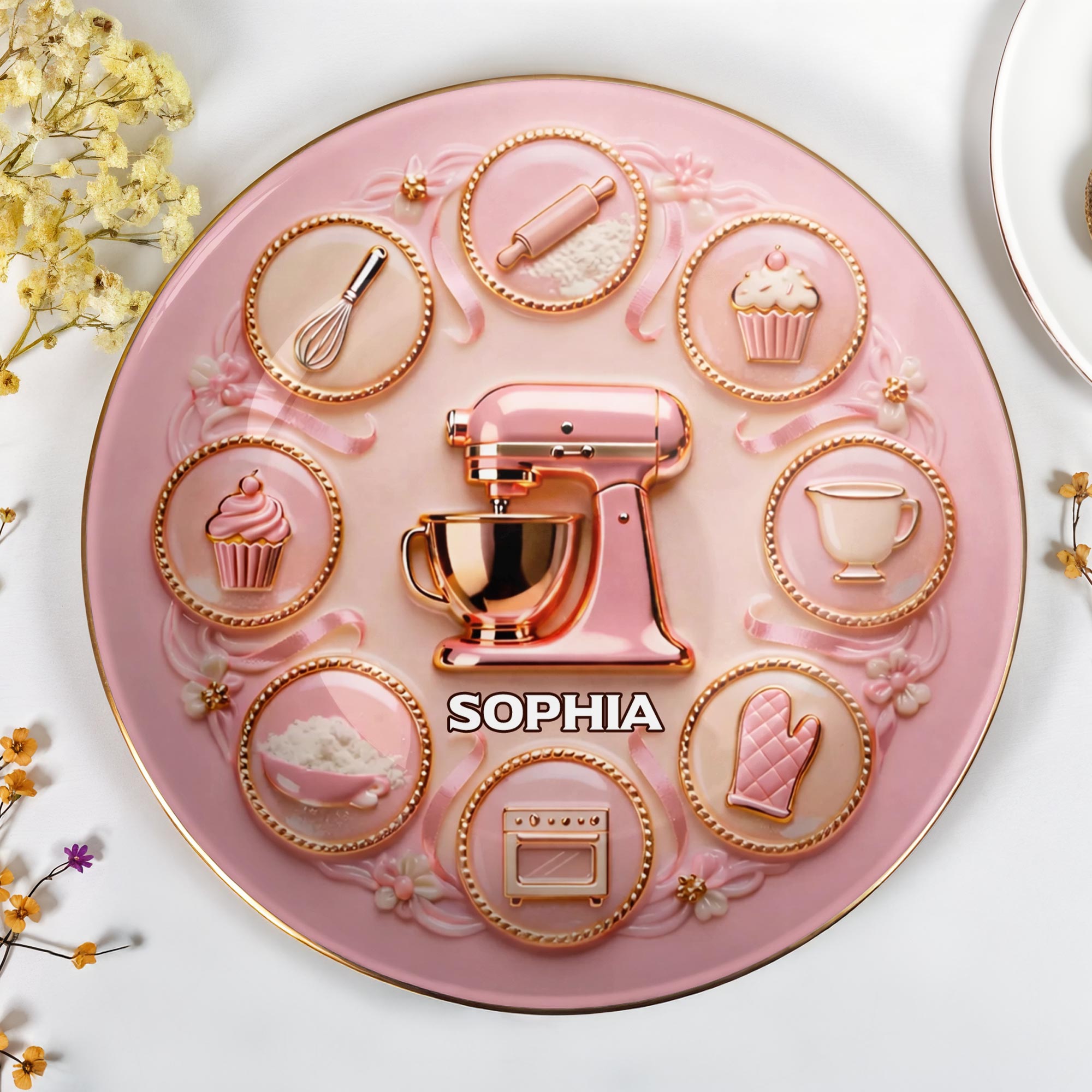 Baking With Love And Sweet Memories Stand Mixer And Whisk - Personalized Custom Jewelry Dish, Ceramic Dish, Round Shape - COOK021_RCRF