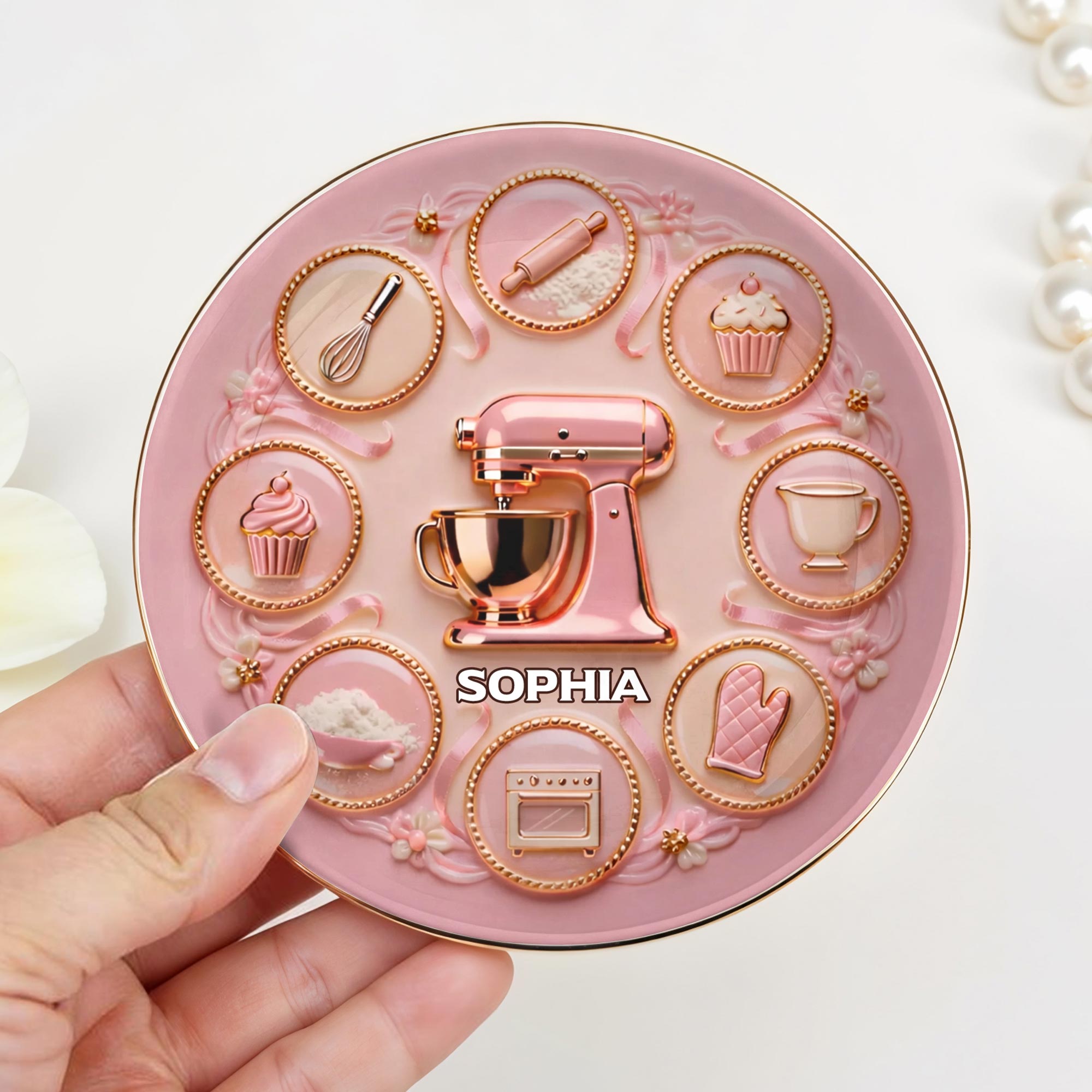 Baking With Love And Sweet Memories Stand Mixer And Whisk - Personalized Custom Jewelry Dish, Ceramic Dish, Round Shape - COOK021_RCRF