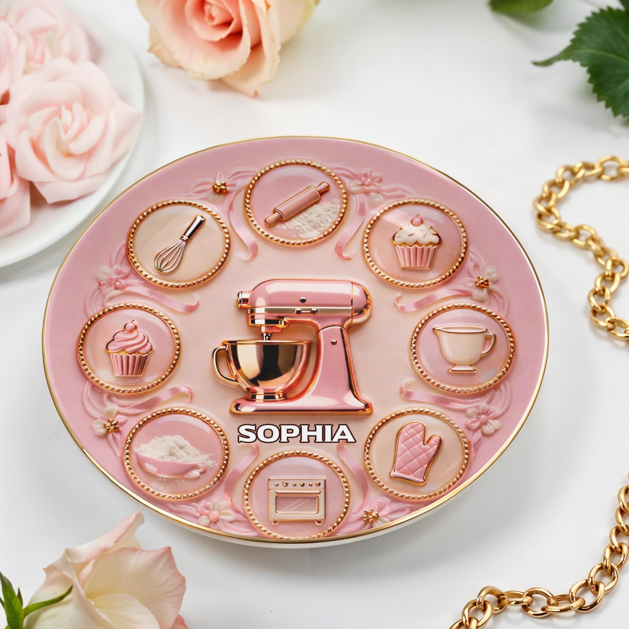 Baking With Love And Sweet Memories Stand Mixer And Whisk - Personalized Custom Jewelry Dish, Ceramic Dish, Round Shape - COOK021_RCRF