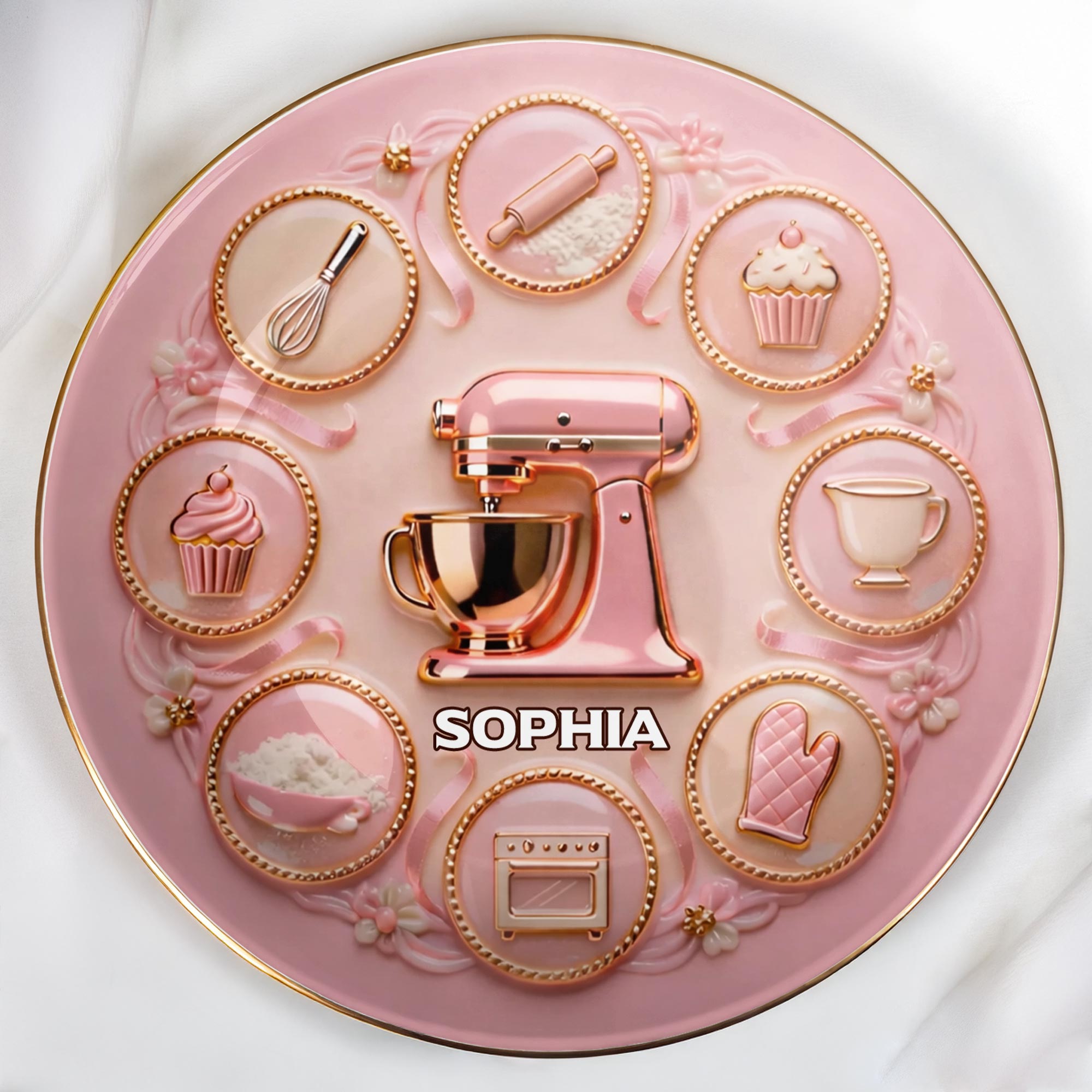 Baking With Love And Sweet Memories Stand Mixer And Whisk - Personalized Custom Jewelry Dish, Ceramic Dish, Round Shape - COOK021_RCRF