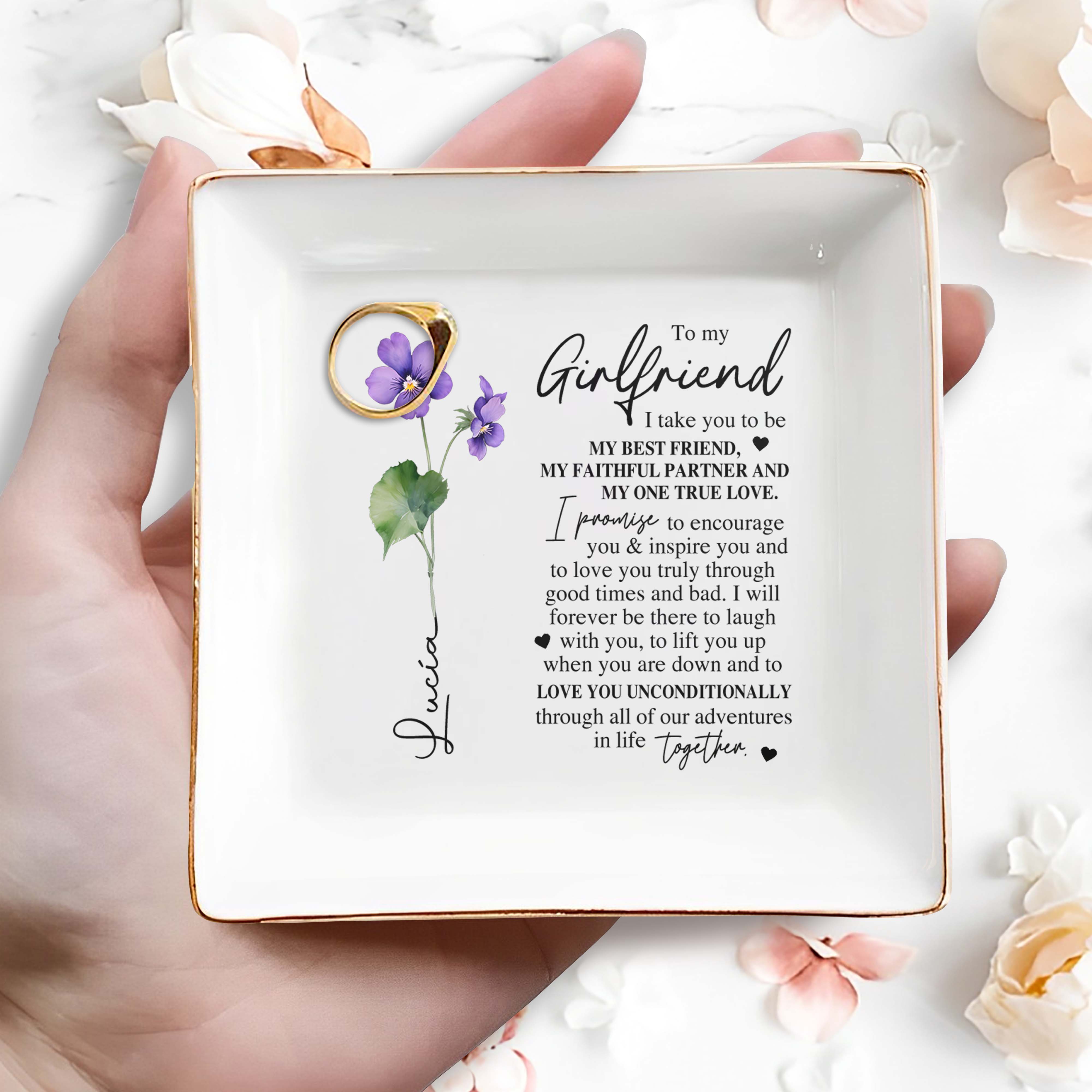 To My Girlfriend, My Best Friend, Faithful Partner, True Love - Personalized Custom Jewelry Dish - CPL012_SCRD