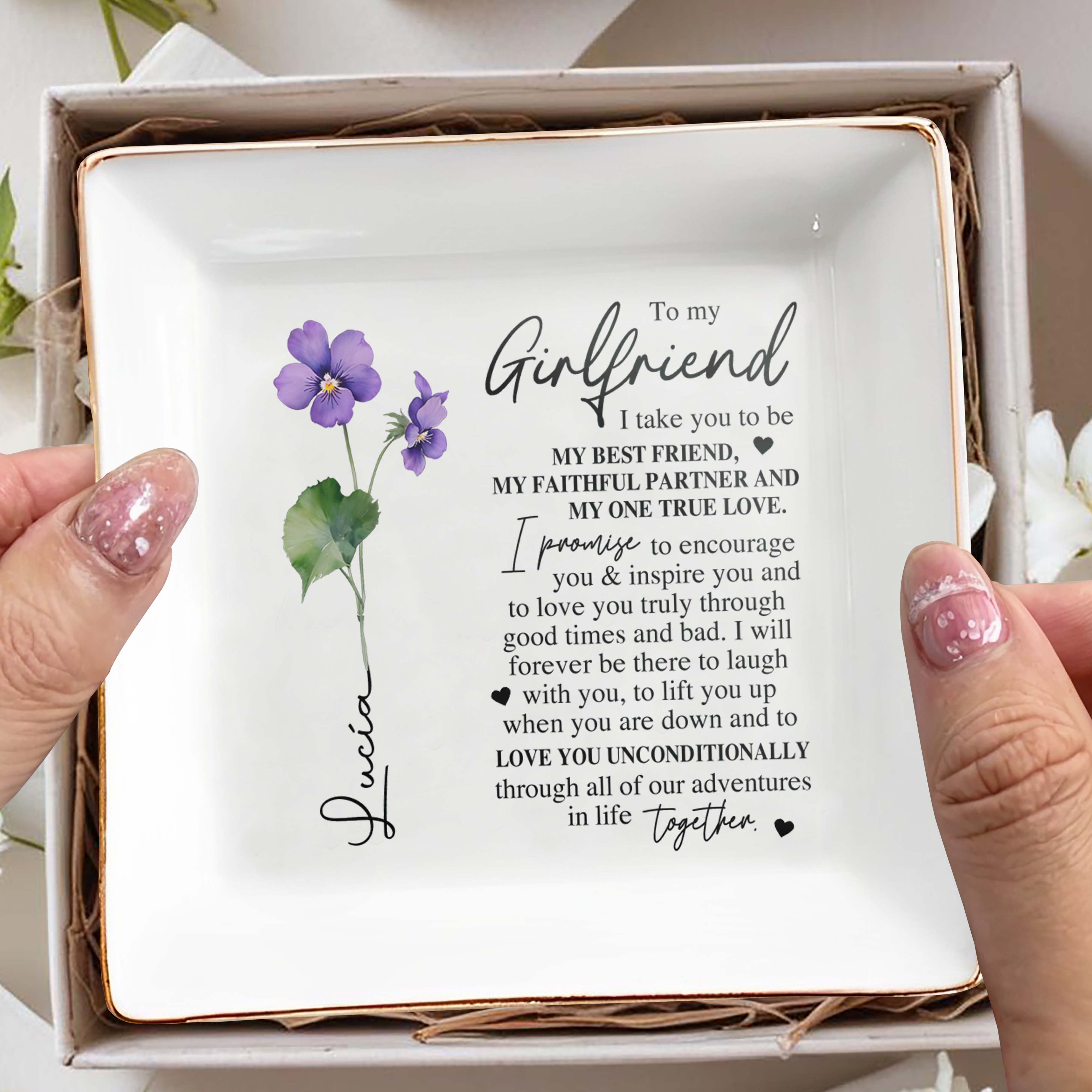 To My Girlfriend, My Best Friend, Faithful Partner, True Love - Personalized Custom Jewelry Dish - CPL012_SCRD