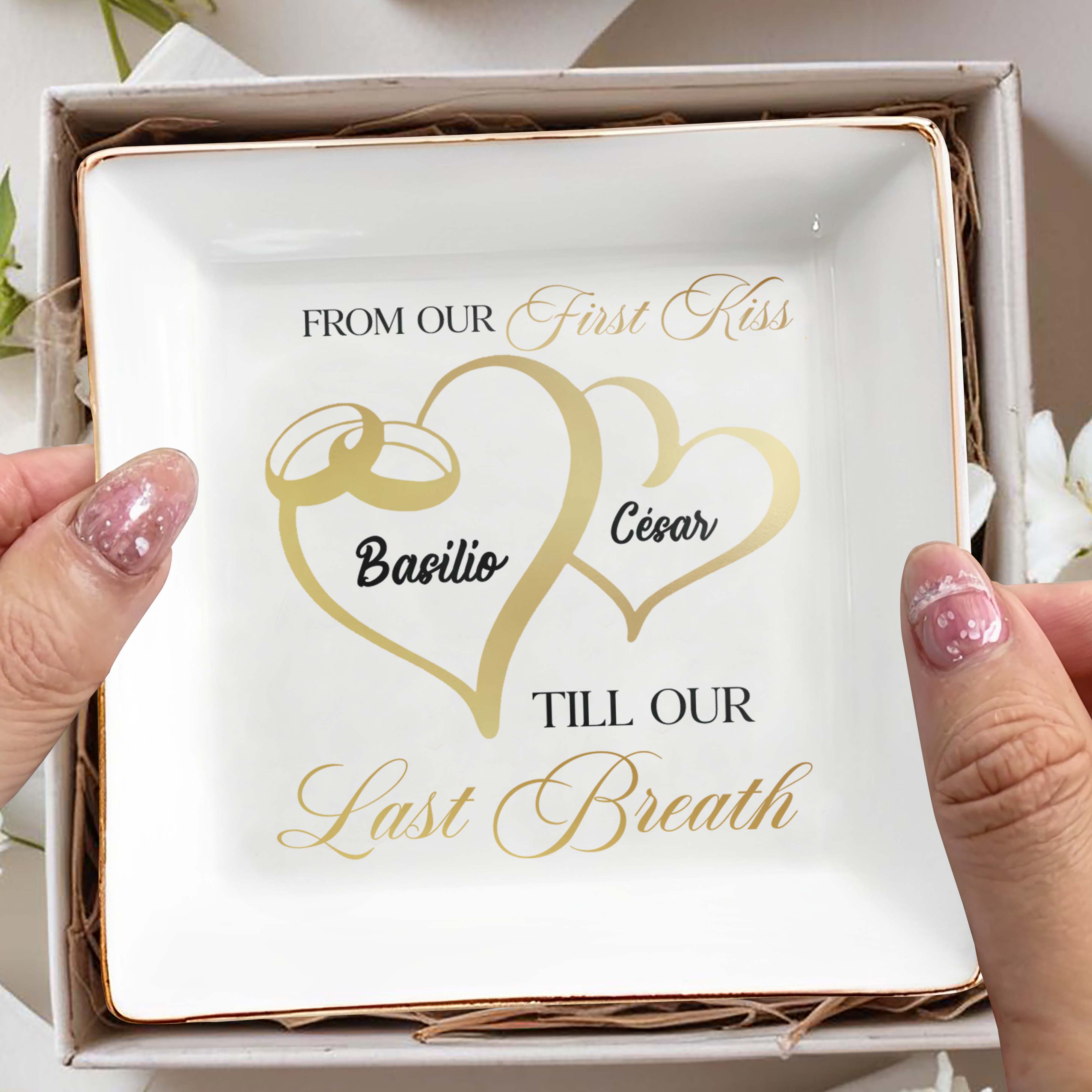 From Our First Kiss Till Our Last Breath Jewelry Dish - Personalized Custom Jewelry Dish - CPL024_SCRD