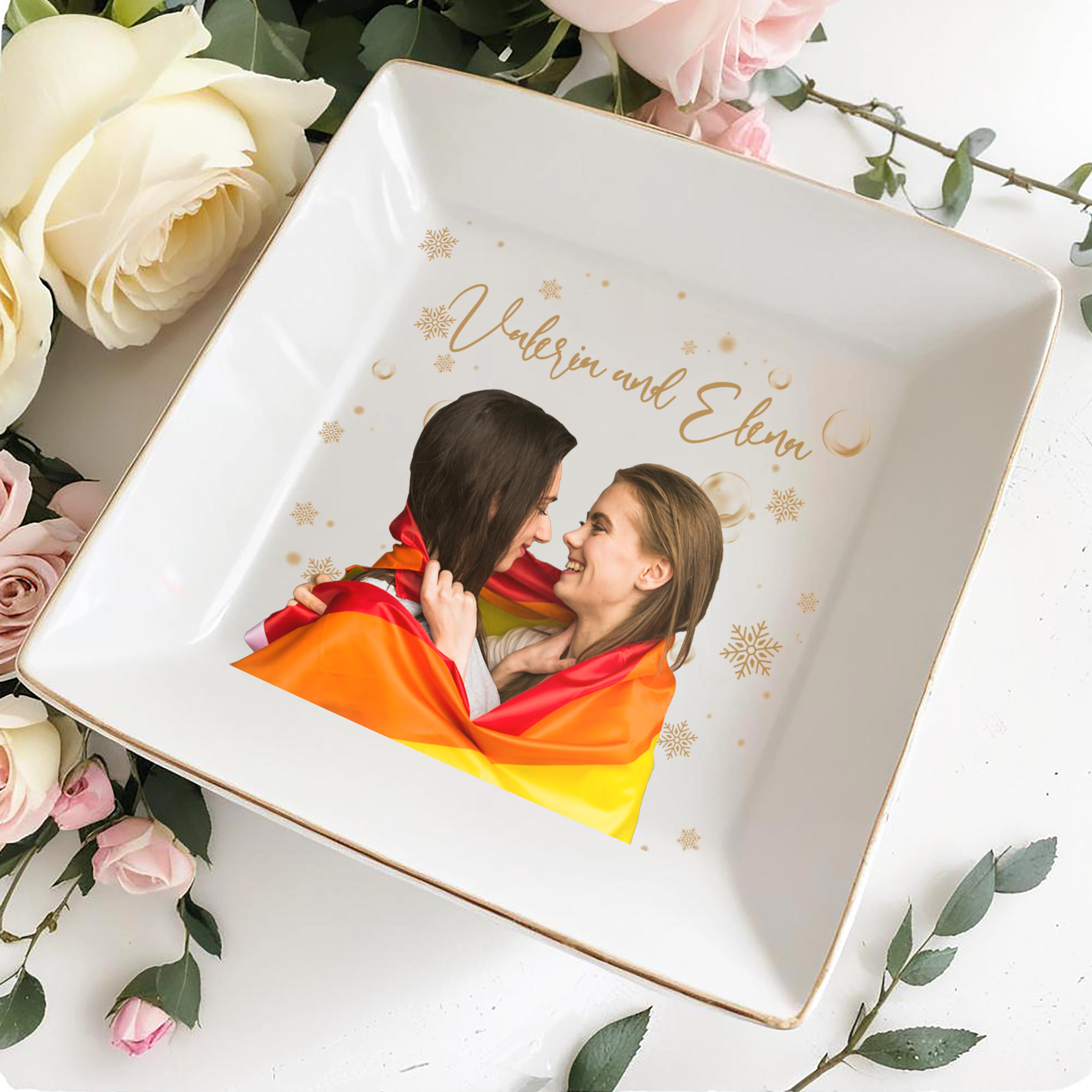 Forever And Always Snowflake Custom Jewelry Dish - Personalized Custom Jewelry Dish - CPL033_SCRD
