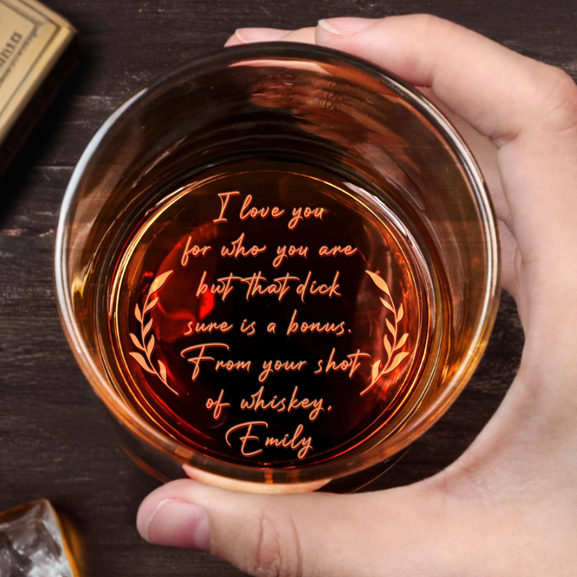 Love And Bonus From Your Shot Of Whiskey - Personalized Engraved Whiskey Glass - CPL038_EWG