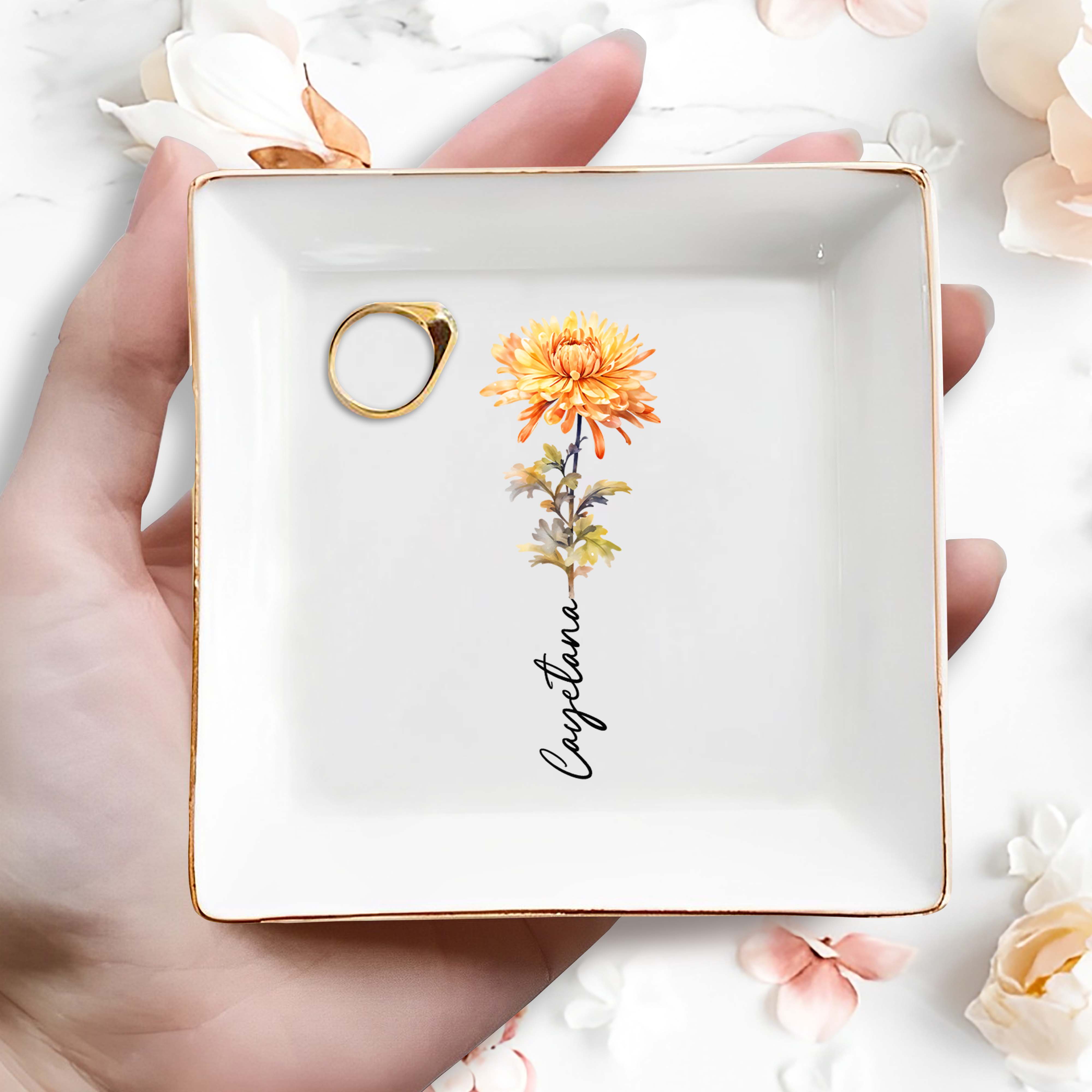 Beautiful Custom Floral Jewelry Dish - Personalized Custom Jewelry Dish - CPL040_SCRD