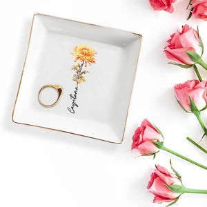 Beautiful Custom Floral Jewelry Dish - Personalized Custom Jewelry Dish - CPL040_SCRD