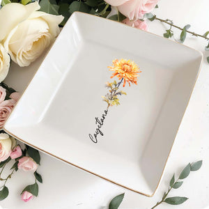 Beautiful Custom Floral Jewelry Dish - Personalized Custom Jewelry Dish - CPL040_SCRD