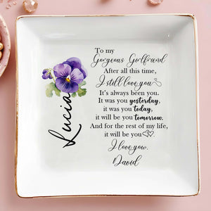 To My Gorgeous Girlfriend Eternal Love Pansy Flower Dish - Personalized Custom Jewelry Dish - CPL044_SCRD
