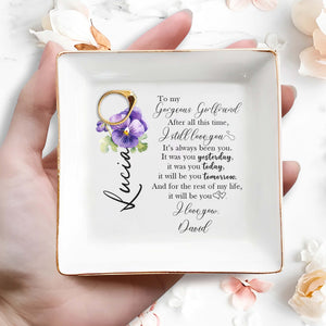 To My Gorgeous Girlfriend Eternal Love Pansy Flower Dish - Personalized Custom Jewelry Dish - CPL044_SCRD