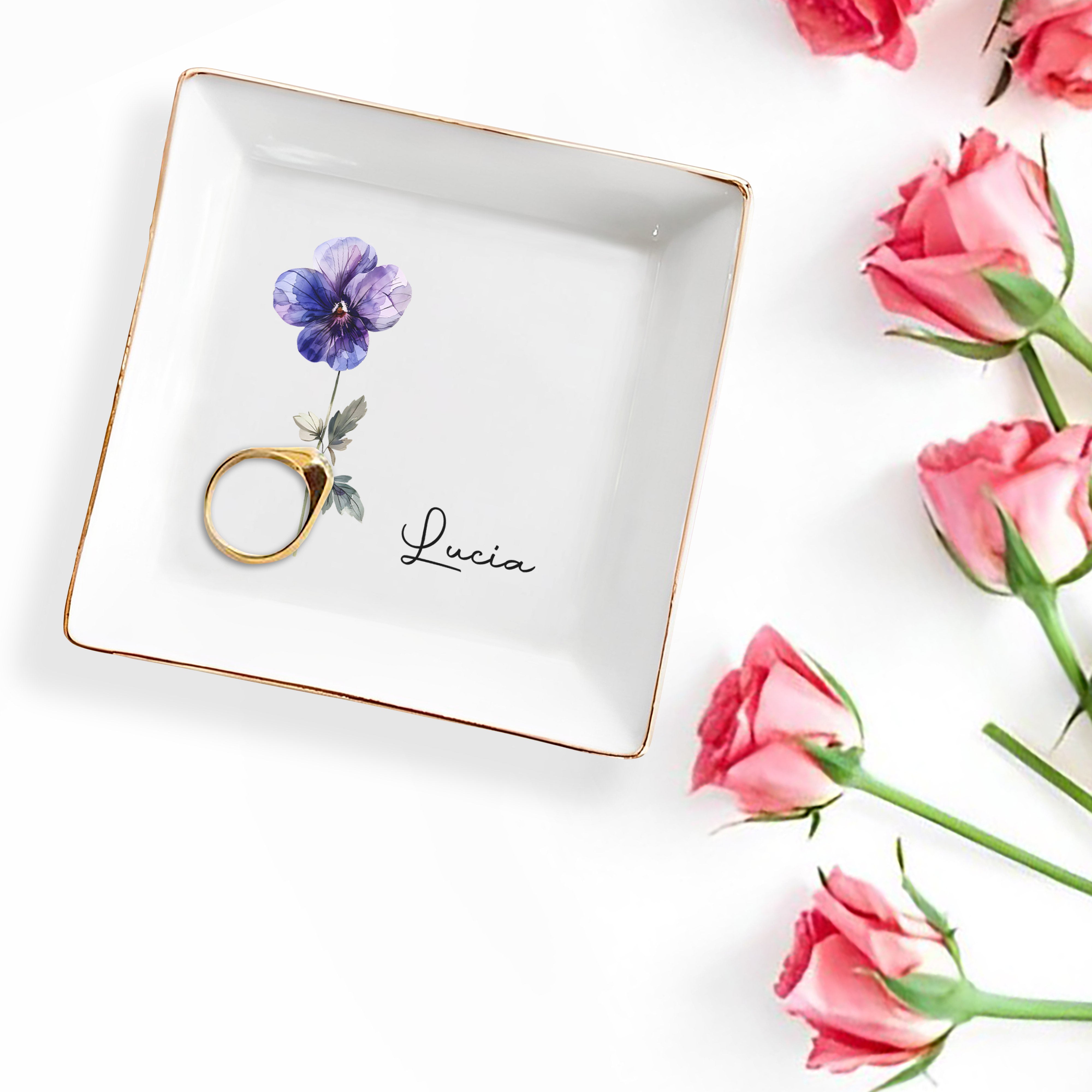 Elegant Floral Design Jewelry Dish - Personalized Custom Jewelry Dish - CPL053_SCRD