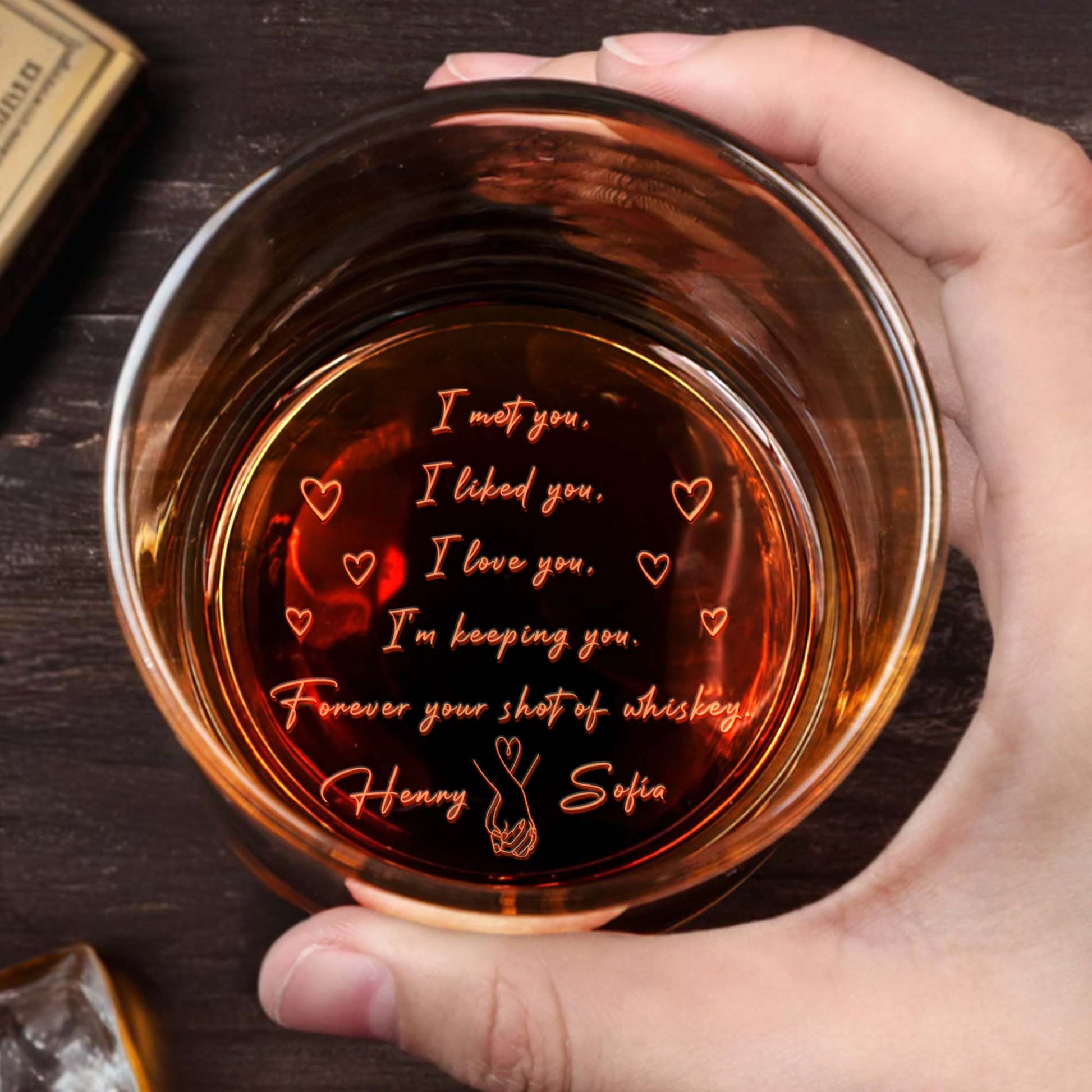 Forever Your Shot Of Whiskey Love Quote With Hearts - Personalized Engraved Whiskey Glass - CPL054_EWG