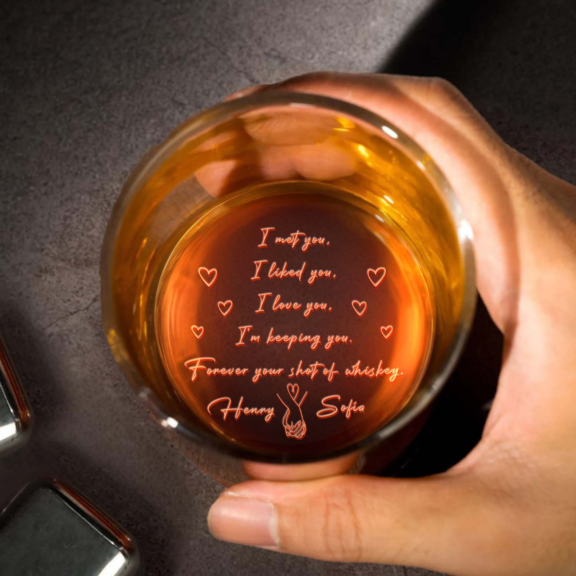 Forever Your Shot Of Whiskey Love Quote With Hearts - Personalized Engraved Whiskey Glass - CPL054_EWG