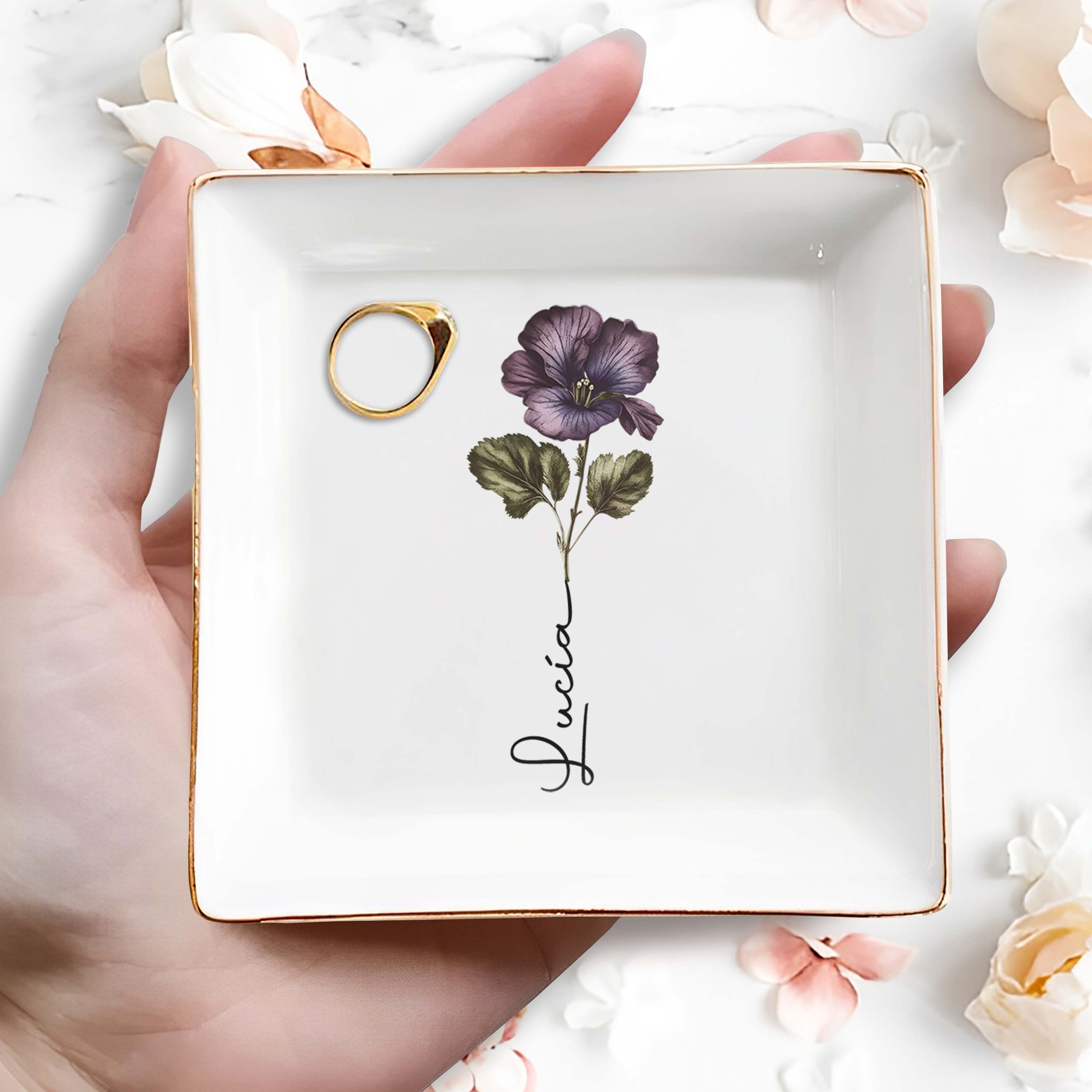 Blossom With Grace Elegant Flower Design - Personalized Custom Jewelry Dish - CPL058_SCRD