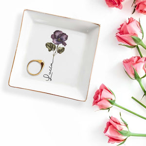 Blossom With Grace Elegant Flower Design - Personalized Custom Jewelry Dish - CPL058_SCRD