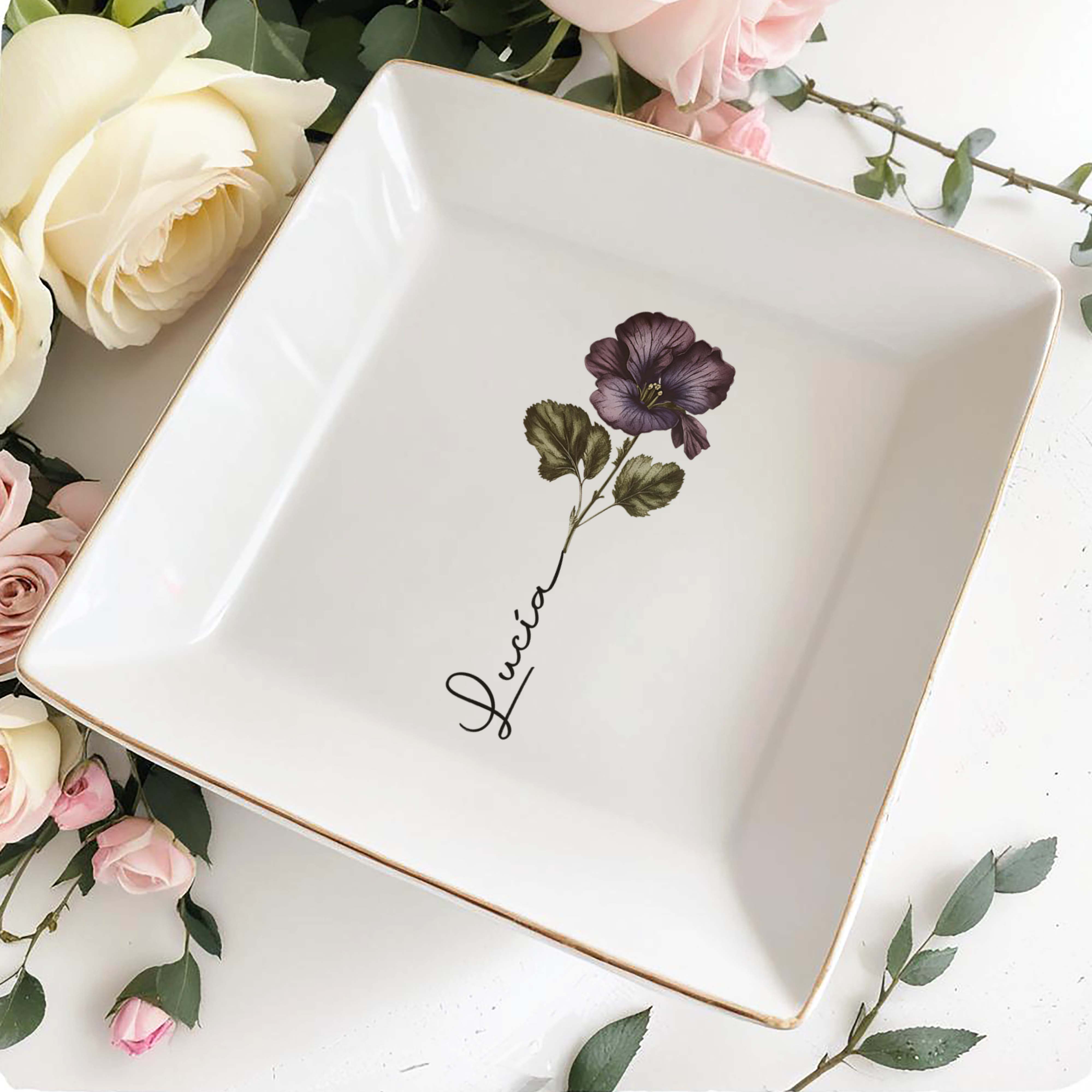 Blossom With Grace Elegant Flower Design - Personalized Custom Jewelry Dish - CPL058_SCRD