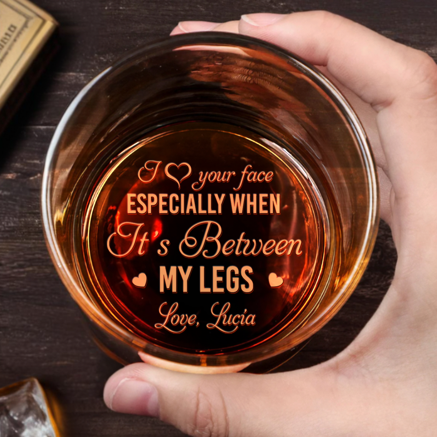 I Love Your Face Engraved Gift With Hearts - Personalized Engraved Whiskey Glass - CPL063_EWG
