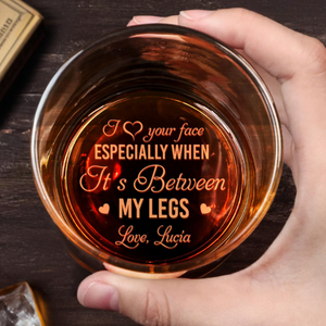 I Love Your Face Engraved Gift With Hearts - Personalized Engraved Whiskey Glass - CPL063_EWG