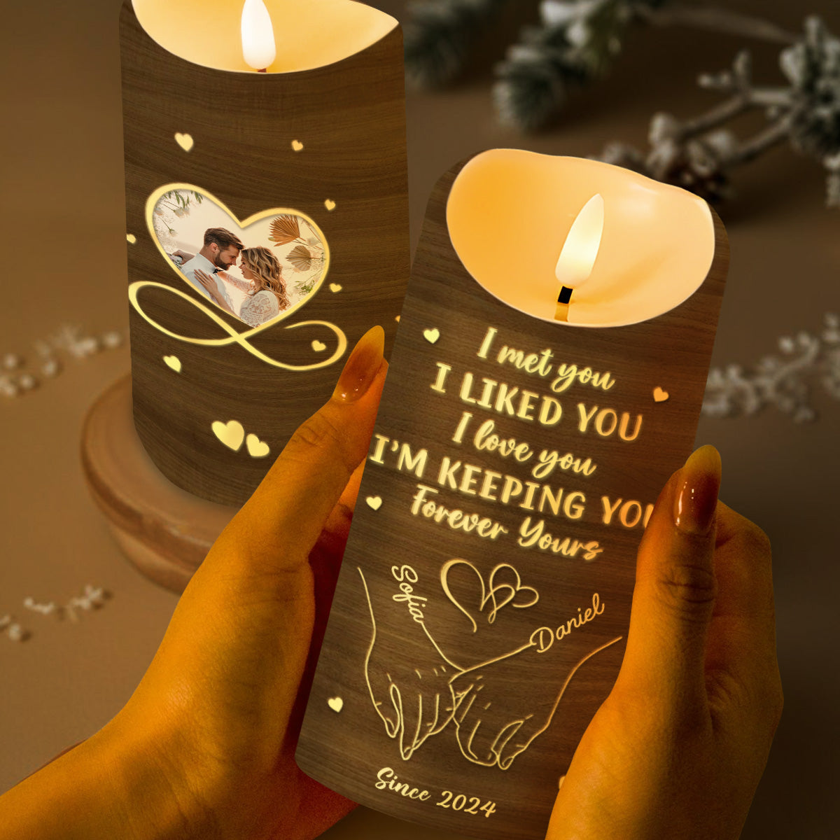 I Met You, I Liked You, Forever Yours Love Symbol Design - Personalized Custom LED Candle - CPL084_LECA