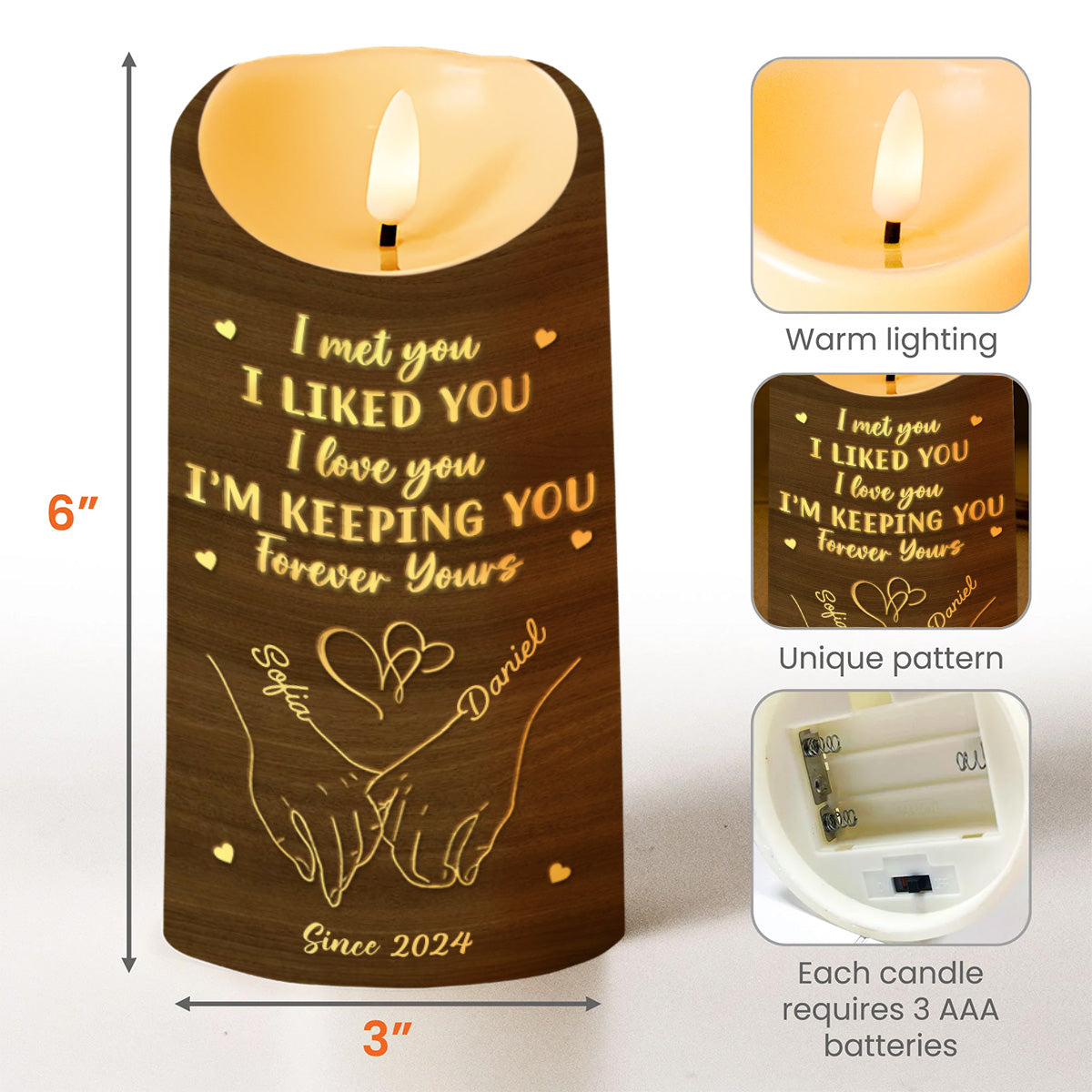 I Met You, I Liked You, Forever Yours Love Symbol Design - Personalized Custom LED Candle - CPL084_LECA