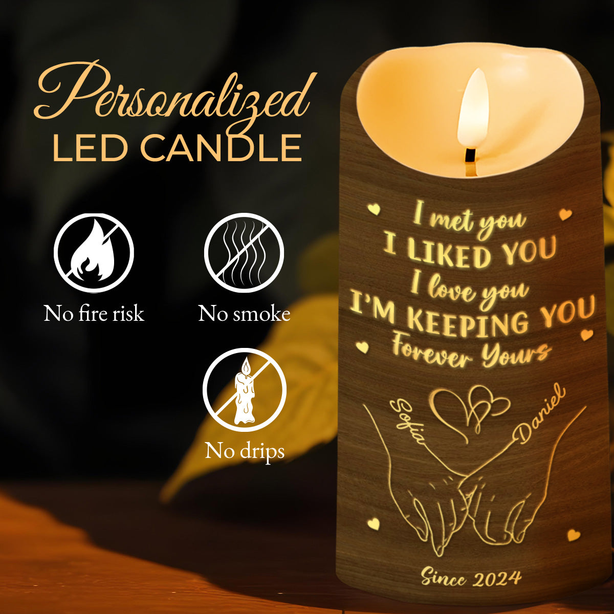 I Met You, I Liked You, Forever Yours Love Symbol Design - Personalized Custom LED Candle - CPL084_LECA
