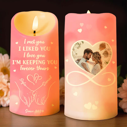 I Met You, I Liked You, Forever Yours Love Symbol Design - Personalized Custom LED Candle - CPL084_LECA