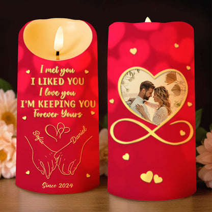 I Met You, I Liked You, Forever Yours Love Symbol Design - Personalized Custom LED Candle - CPL084_LECA