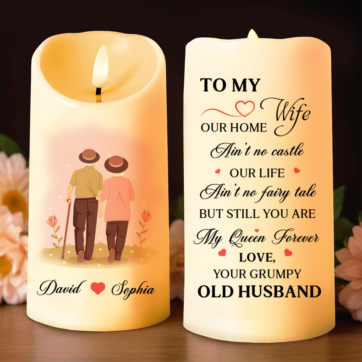 Romantic Queen Forever Message Candle For Wife - Personalized Custom LED Candle - CPL085_LECA