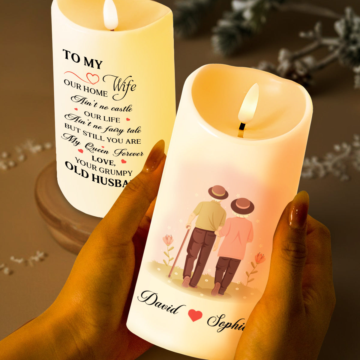 Romantic Queen Forever Message Candle For Wife - Personalized Custom LED Candle - CPL085_LECA