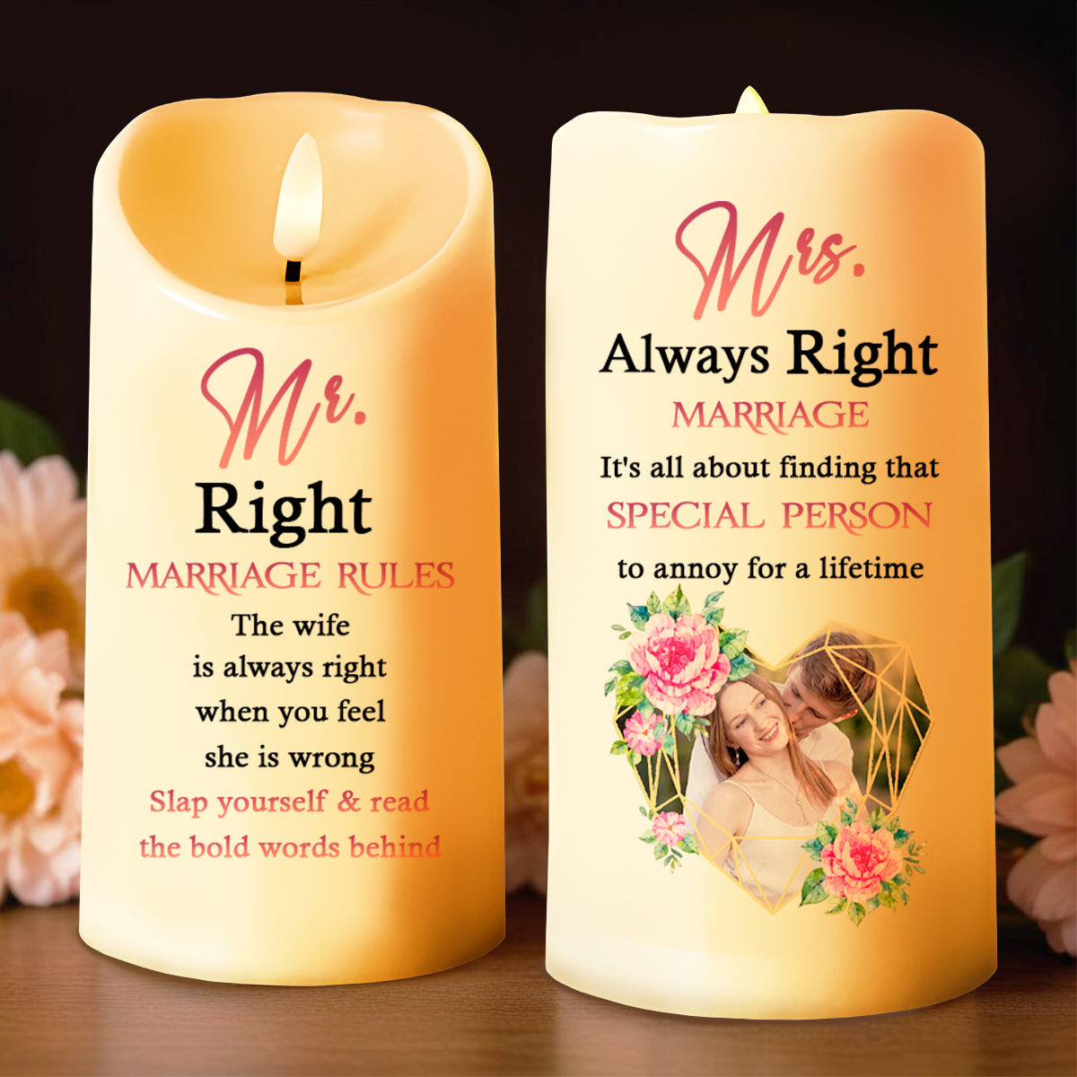 Marriage Special Person Annoy Lifetime Flowers Heart Design - Personalized Custom LED Candle - CPL088_LECA