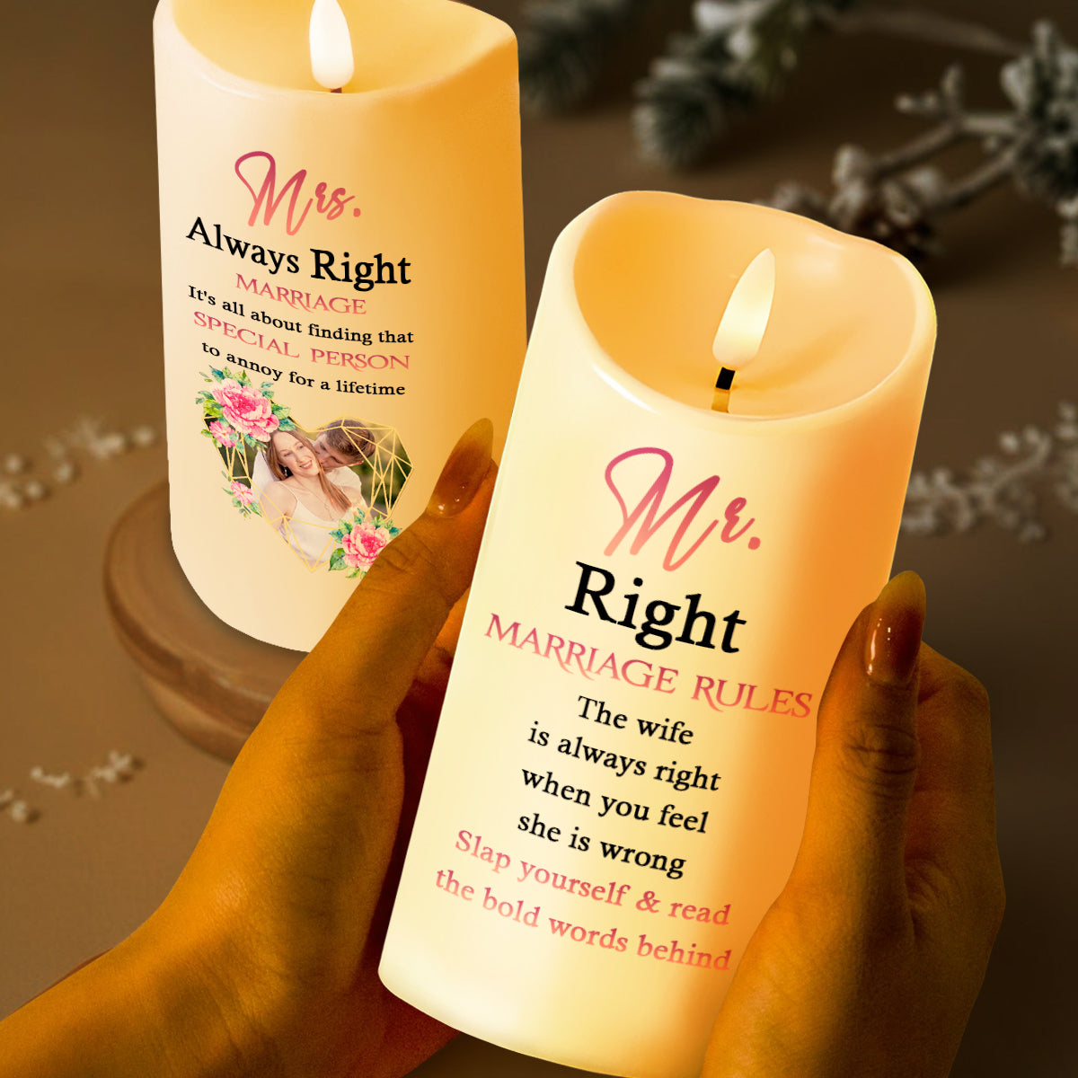 Marriage Special Person Annoy Lifetime Flowers Heart Design - Personalized Custom LED Candle - CPL088_LECA