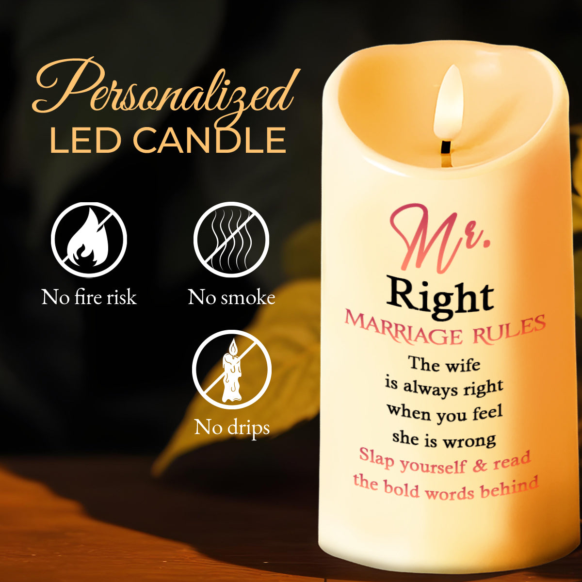 Marriage Special Person Annoy Lifetime Flowers Heart Design - Personalized Custom LED Candle - CPL088_LECA