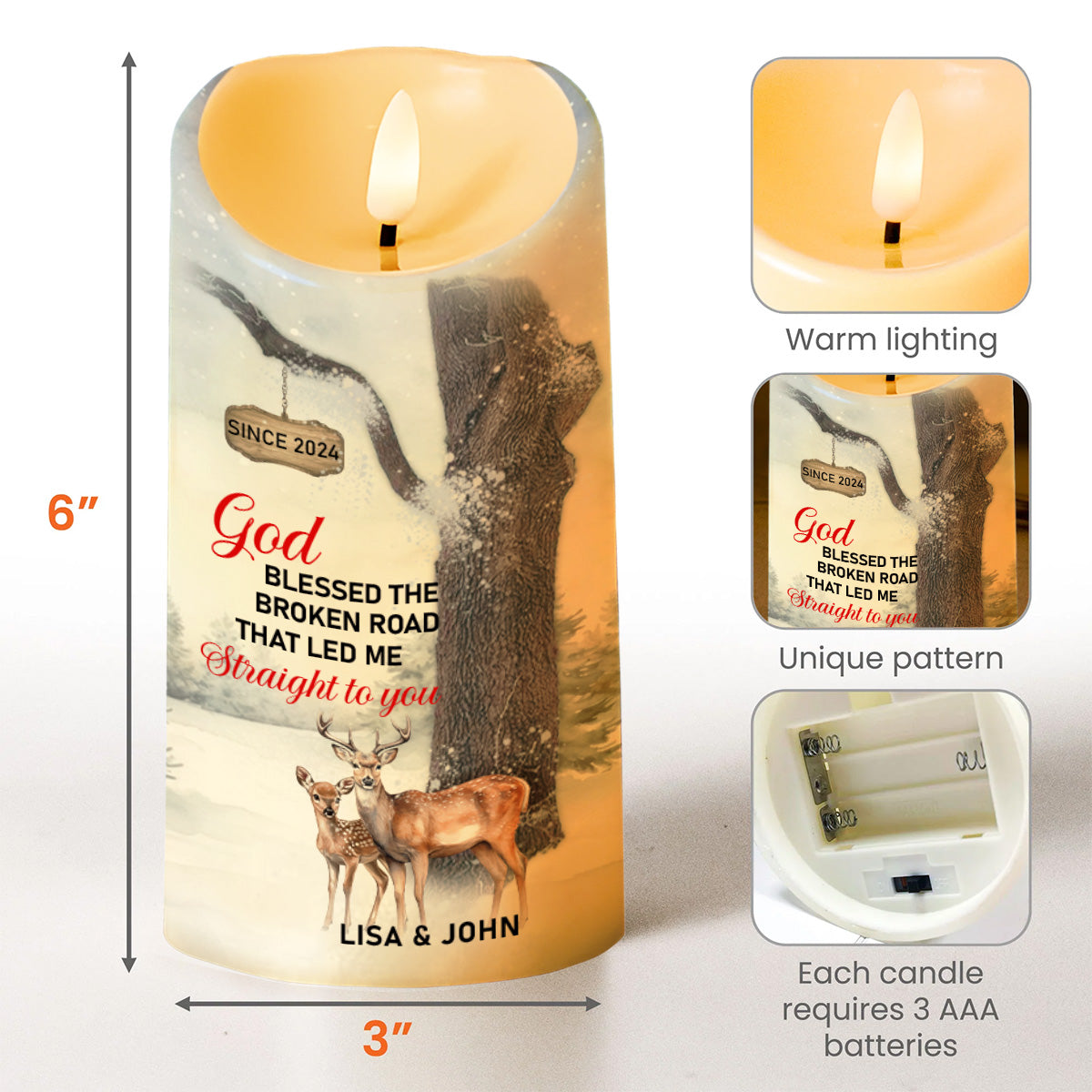 God Blessed Road Love Forever Deer and Tree Design - Personalized Custom LED Candle - CPL089_LECA