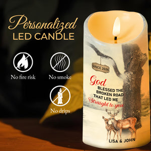God Blessed Road Love Forever Deer and Tree Design - Personalized Custom LED Candle - CPL089_LECA