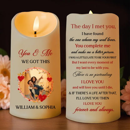 You & Me Forever Romantic Heart and Flowers - Personalized Custom LED Candle - CPL092_LECA